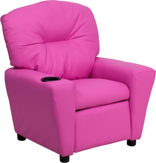 Wholesale Contemporary Hot Pink Vinyl Kids Recliner with Cup Holder