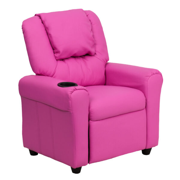 Wholesale Contemporary Hot Pink Vinyl Kids Recliner with Cup Holder and Headrest