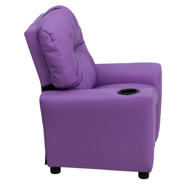 Lowest Price Contemporary Lavender Vinyl Kids Recliner with Cup Holder
