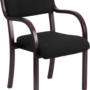 Wholesale Contemporary Mahogany Wood Side Reception Chair with Arms and Black Fabric Seat