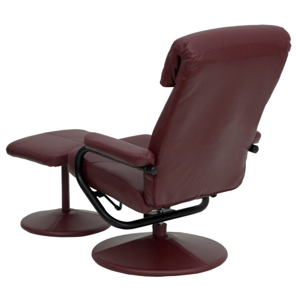 Recliner and Ottoman Set Burgundy Leather Recliner&Otto