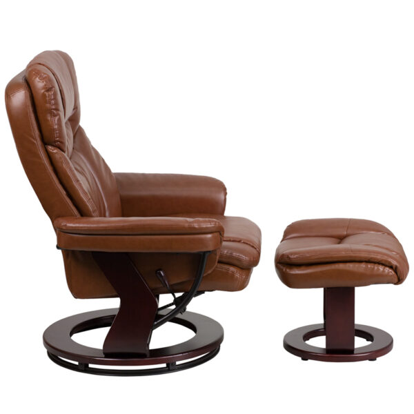 Recliner and Ottoman Set Brown Leather Recliner&Ottoman