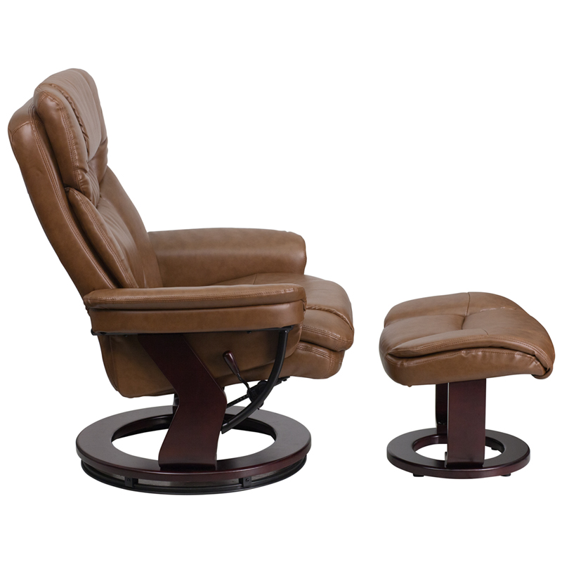 Swivel Mahogany Wood Base, Contemporary Leather Recliners With Ottoman