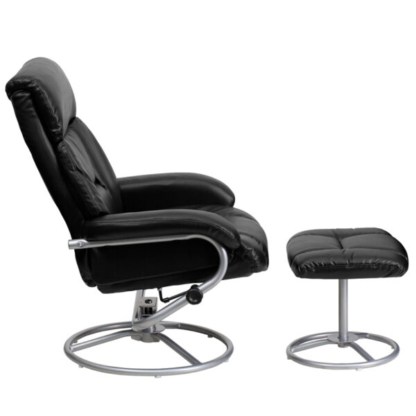 Lowest Price Contemporary Multi-Position Recliner and Ottoman with Metal Base in Black Leather