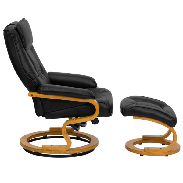 Recliner and Ottoman Set Black Leather Recliner&Ottoman
