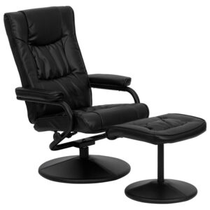 Wholesale Contemporary Multi-Position Recliner and Ottoman with Wrapped Base in Black Leather