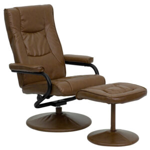 Wholesale Contemporary Multi-Position Recliner and Ottoman with Wrapped Base in Palimino Leather