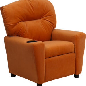 Wholesale Contemporary Orange Microfiber Kids Recliner with Cup Holder