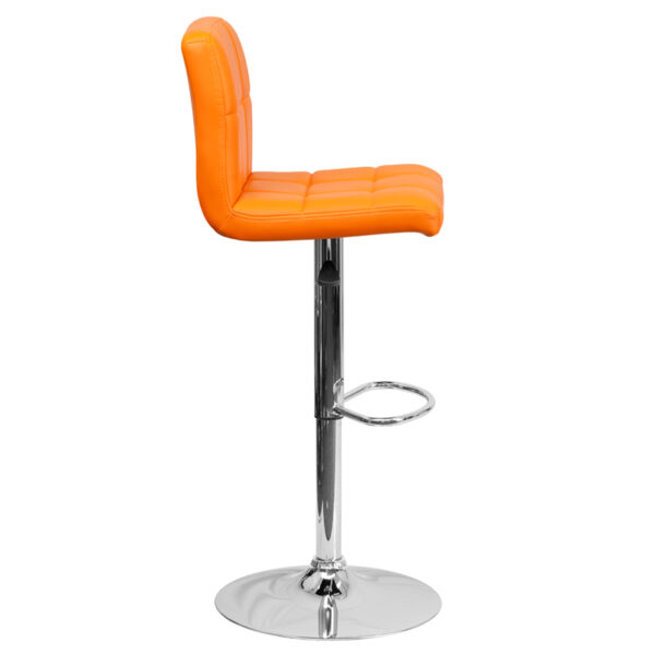 Contemporary Style Stool Orange Quilted Vinyl Barstool