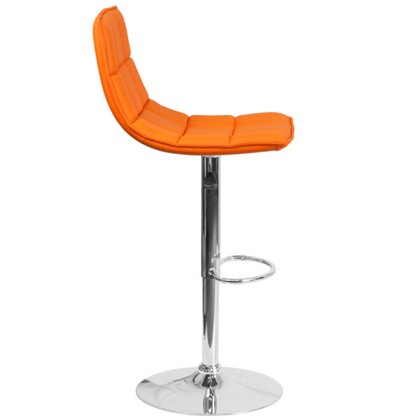 Contemporary Style Stool Orange Quilted Vinyl Barstool