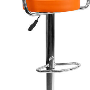 Wholesale Contemporary Orange Vinyl Adjustable Height Barstool with Arms and Chrome Base