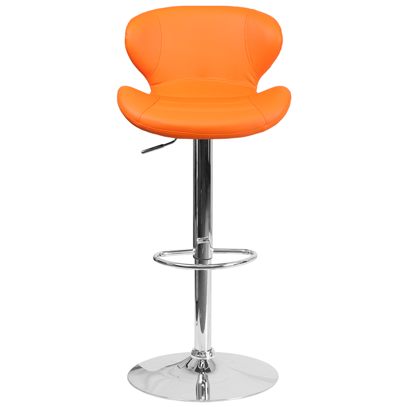 Flash Furniture Contemporary Orange Vinyl Adjustable Height Barstool with Chrome Base CH-82056-ORG-GG 