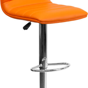 Wholesale Contemporary Orange Vinyl Adjustable Height Barstool with Horizontal Stitch Back and Chrome Base