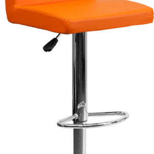 Wholesale Contemporary Orange Vinyl Adjustable Height Barstool with Panel Back and Chrome Base