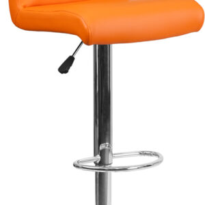 Wholesale Contemporary Orange Vinyl Adjustable Height Barstool with Rolled Seat and Chrome Base