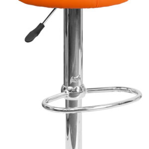 Wholesale Contemporary Orange Vinyl Adjustable Height Barstool with Round Seat and Chrome Base