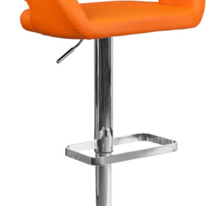 Wholesale Contemporary Orange Vinyl Adjustable Height Barstool with Rounded Mid-Back and Chrome Base