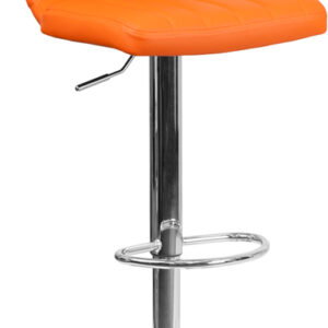 Wholesale Contemporary Orange Vinyl Adjustable Height Barstool with Vertical Stitch Back and Chrome Base