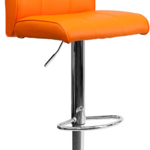 Wholesale Contemporary Orange Vinyl Adjustable Height Barstool with Vertical Stitch Panel Back and Chrome Base