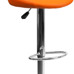 Wholesale Contemporary Orange Vinyl Bucket Seat Adjustable Height Barstool with Diamond Pattern Back and Chrome Base