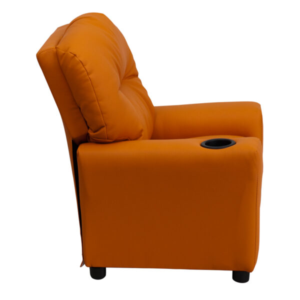 Lowest Price Contemporary Orange Vinyl Kids Recliner with Cup Holder