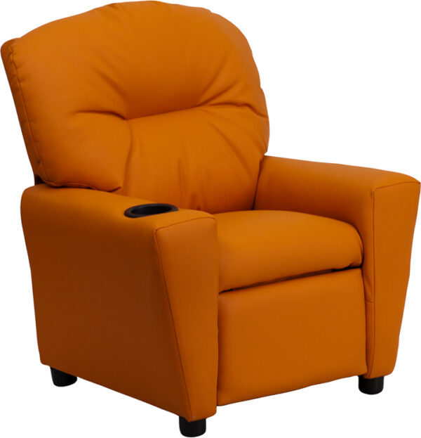Wholesale Contemporary Orange Vinyl Kids Recliner with Cup Holder