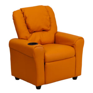 Wholesale Contemporary Orange Vinyl Kids Recliner with Cup Holder and Headrest