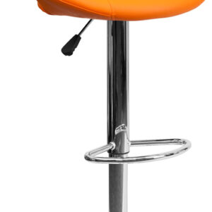 Wholesale Contemporary Orange Vinyl Rounded Orbit-Style Back Adjustable Height Barstool with Chrome Base