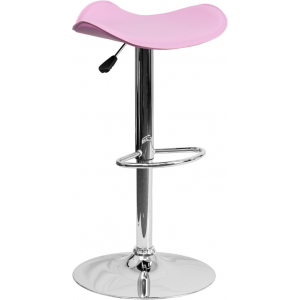Wholesale Contemporary Pink Vinyl Adjustable Height Barstool with Wavy Seat and Chrome Base