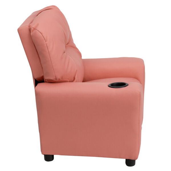 Lowest Price Contemporary Pink Vinyl Kids Recliner with Cup Holder