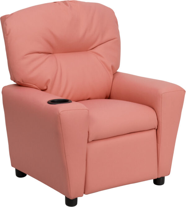 Wholesale Contemporary Pink Vinyl Kids Recliner with Cup Holder