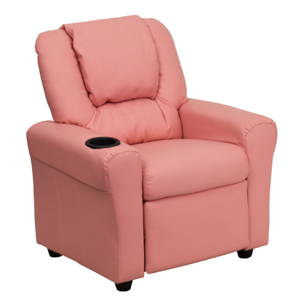 Wholesale Contemporary Pink Vinyl Kids Recliner with Cup Holder and Headrest