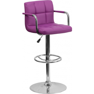 Wholesale Contemporary Purple Quilted Vinyl Adjustable Height Barstool with Arms and Chrome Base