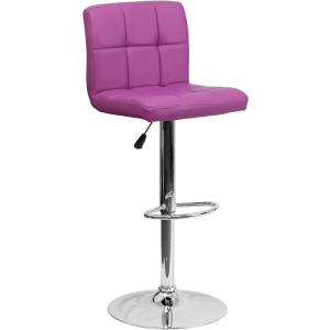 Wholesale Contemporary Purple Quilted Vinyl Adjustable Height Barstool with Chrome Base