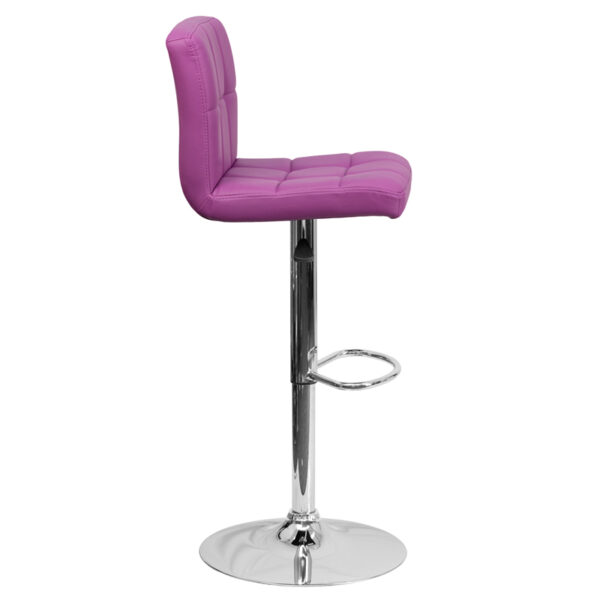 Contemporary Style Stool Purple Quilted Vinyl Barstool