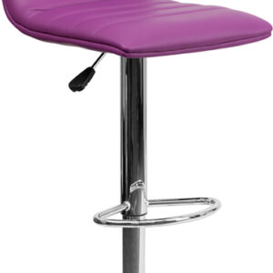 Wholesale Contemporary Purple Vinyl Adjustable Height Barstool with Horizontal Stitch Back and Chrome Base