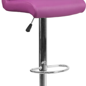 Wholesale Contemporary Purple Vinyl Adjustable Height Barstool with Rolled Seat and Chrome Base