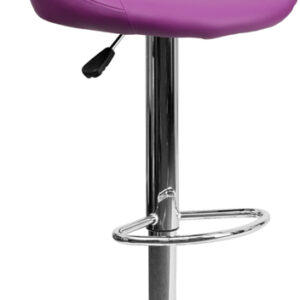 Wholesale Contemporary Purple Vinyl Bucket Seat Adjustable Height Barstool with Diamond Pattern Back and Chrome Base