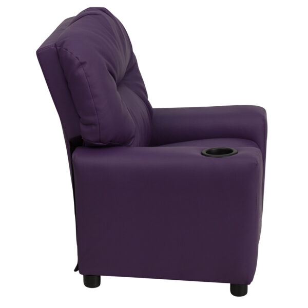 Lowest Price Contemporary Purple Vinyl Kids Recliner with Cup Holder