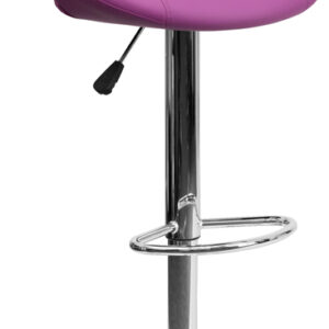 Wholesale Contemporary Purple Vinyl Rounded Orbit-Style Back Adjustable Height Barstool with Chrome Base