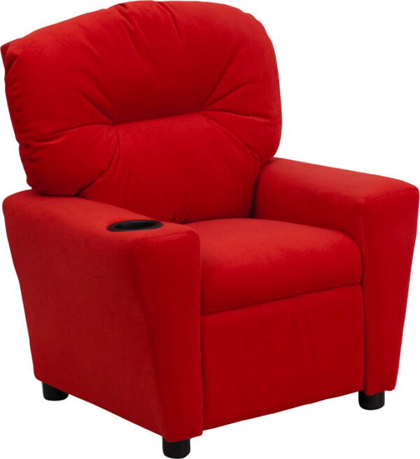 Wholesale Contemporary Red Microfiber Kids Recliner with Cup Holder