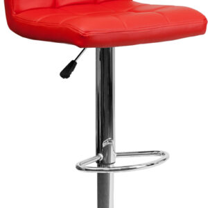 Wholesale Contemporary Red Quilted Vinyl Adjustable Height Barstool with Chrome Base