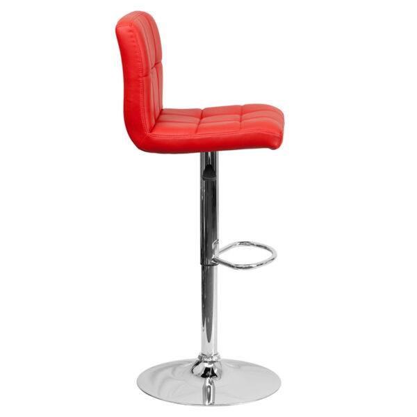 Contemporary Style Stool Red Quilted Vinyl Barstool