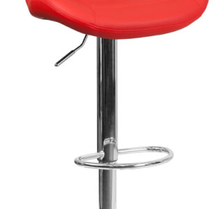 Wholesale Contemporary Red Vinyl Adjustable Height Barstool with Curved Back and Chrome Base
