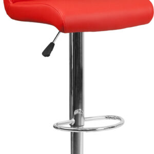 Wholesale Contemporary Red Vinyl Adjustable Height Barstool with Rolled Seat and Chrome Base