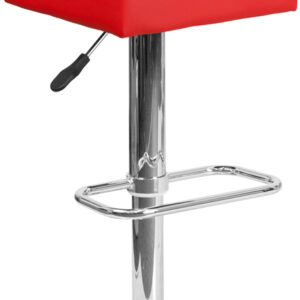 Wholesale Contemporary Red Vinyl Adjustable Height Barstool with Square Seat and Chrome Base