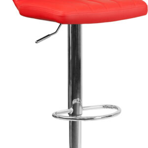 Wholesale Contemporary Red Vinyl Adjustable Height Barstool with Vertical Stitch Back and Chrome Base