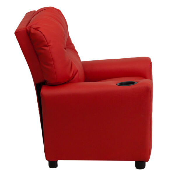 Lowest Price Contemporary Red Vinyl Kids Recliner with Cup Holder