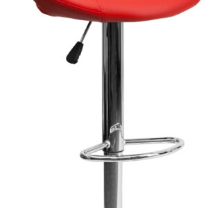 Wholesale Contemporary Red Vinyl Rounded Orbit-Style Back Adjustable Height Barstool with Chrome Base