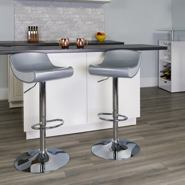 Lowest Price Contemporary Silver and White Adjustable Height Plastic Barstool with Chrome Base